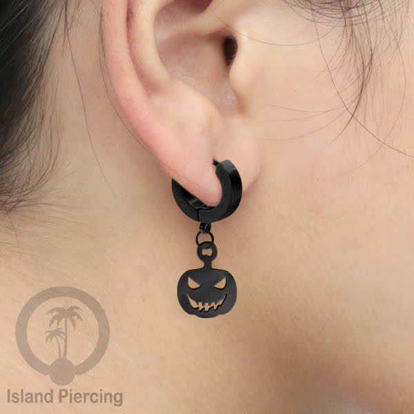 Stainless Steel Anting Cuffs Earring Halloween warna hitam dengan Liontin, Charm, tengkorak, sihir, laba-2