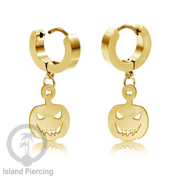 Stainless Steel Anting Cuffs Earring Halloween warna gold dengan Liontin, Charm, tengkorak, sihir, laba-2.