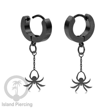Stainless Steel Anting Cuffs Earring Halloween warna hitam dengan Liontin, Charm, tengkorak, sihir, laba-2