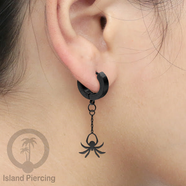 Stainless Steel Anting Cuffs Earring Halloween warna hitam dengan Liontin, Charm, tengkorak, sihir, laba-2
