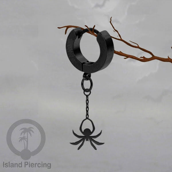 Stainless Steel Anting Cuffs Earring Halloween warna hitam dengan Liontin, Charm, tengkorak, sihir, laba-2