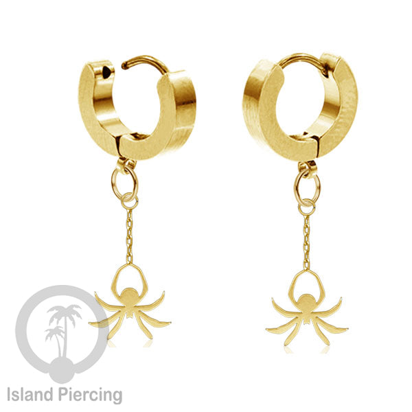 Stainless Steel Anting Cuffs Earring Halloween warna gold dengan Liontin, Charm, tengkorak, sihir, laba-2.