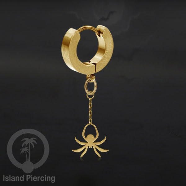 Stainless Steel Anting Cuffs Earring Halloween warna gold dengan Liontin, Charm, tengkorak, sihir, laba-2.
