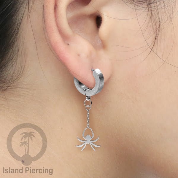 Stainless Steel Anting Cuffs Earring Halloween warna silver dengan Liontin, Charm, tengkorak, sihir, laba-2.