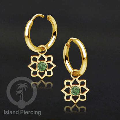 Anting Hoop warna gold dengan Charm, Hiasan Perhiasan, berisi warna epoxy atau Kristal Zirconia
