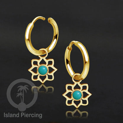 Anting Hoop warna gold dengan Charm, Hiasan Perhiasan, berisi warna epoxy atau Kristal Zirconia