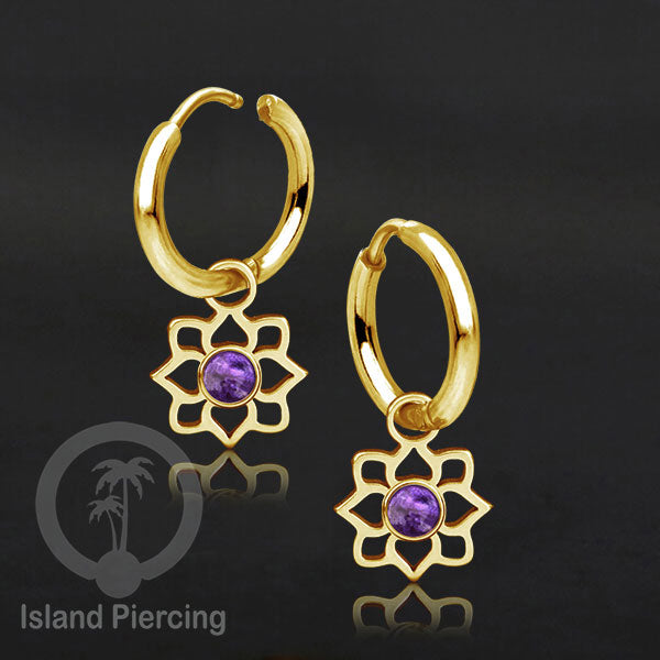 Anting Hoop warna gold dengan Charm, Hiasan Perhiasan, berisi warna epoxy atau Kristal Zirconia