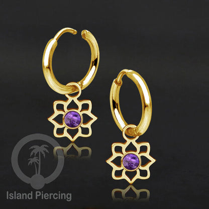 Anting Hoop warna gold dengan Charm, Hiasan Perhiasan, berisi warna epoxy atau Kristal Zirconia