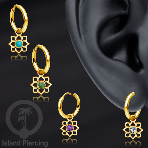 Anting Hoop warna gold dengan Charm, Hiasan Perhiasan, berisi warna epoxy atau Kristal Zirconia