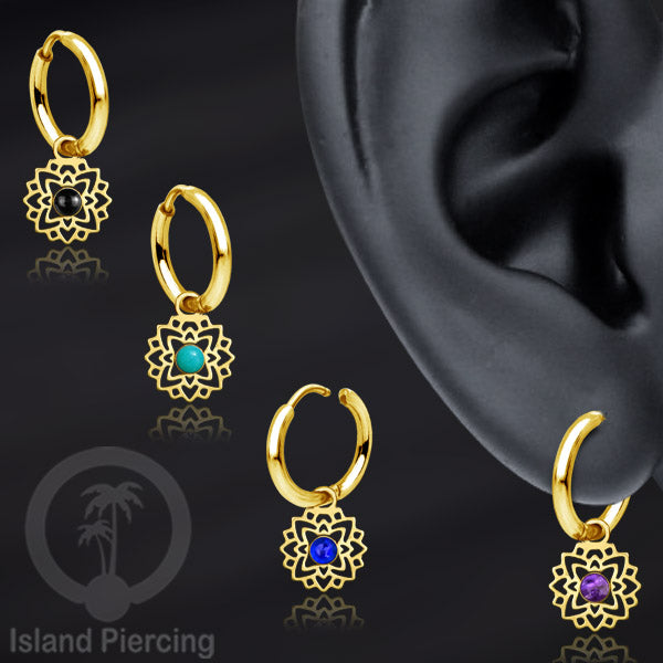 Anting Hoop warna gold dengan Hiasan Perhiasan kecil, Charm, berisi warna epoxy atau Kristal Zirconia