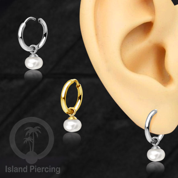 Anting Hoop stainless baja beda dengan Hiasan Perhiasan mutiara asli pilihan warna emas atau silver