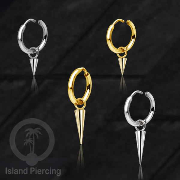 Anting Hoop Stainless Steel 316L dengan Hiasan Perhiasan bentuk Spike bulat warna Gold dan Silver