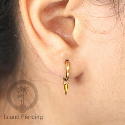 Anting Hoop Stainless Steel 316L dengan Hiasan Perhiasan bentuk Spike bulat warna Gold dan Silver
