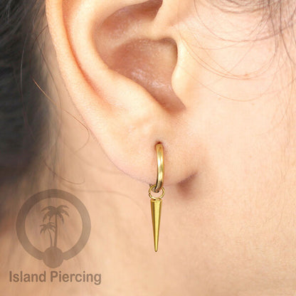 Anting Hoop Stainless Steel 316L dengan Hiasan Perhiasan bentuk Spike bulat warna Gold dan Silver