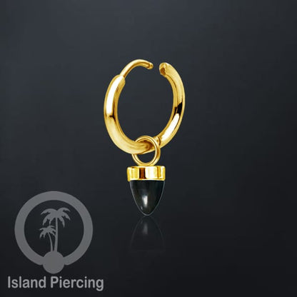 Anting Hoop warna gold dengan Hiasan Perhiasan kecil, Charm, batu atau kaca bentuk peluru sangat popular