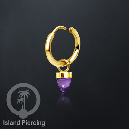 Anting Hoop warna gold dengan Hiasan Perhiasan kecil, Charm, batu atau kaca bentuk peluru sangat popular