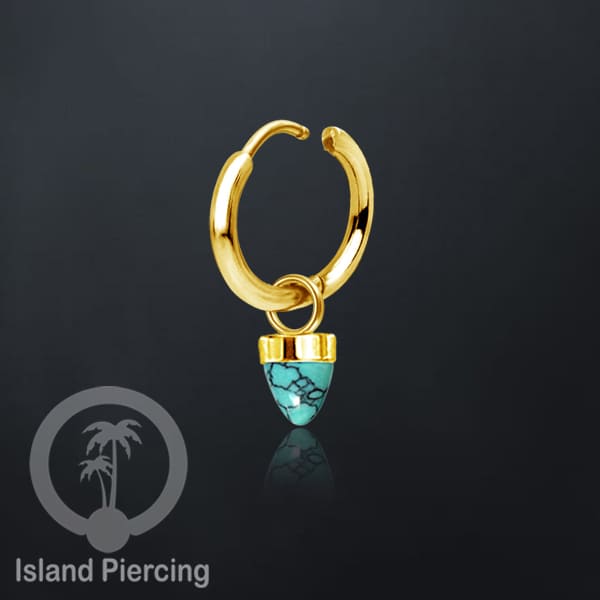 Anting Hoop warna gold dengan Hiasan Perhiasan kecil, Charm, batu atau kaca bentuk peluru sangat popular