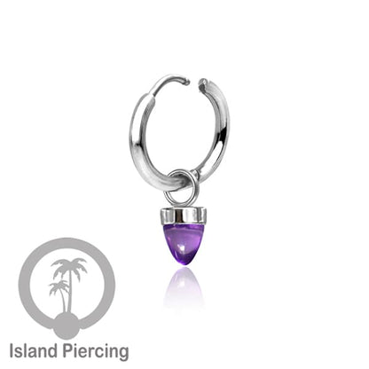 Anting Hoop warna silver dengan Hiasan Perhiasan kecil, Charm, batu atau kaca bentuk peluru sangat popular