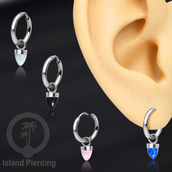 Anting Hoop warna silver dengan Hiasan Perhiasan kecil, Charm, batu atau kaca bentuk peluru sangat popular