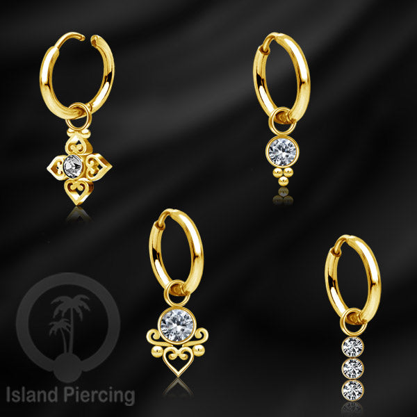 Anting Hoop warna Gold dengan Hiasan Perhiasan kecil, Charm, kristal bening pilihan banyak model