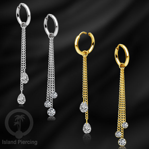 Anting Hoop stainless baja beda dengan Hiasan Perhiasan kristal gantung di rantai warna emas atau silver