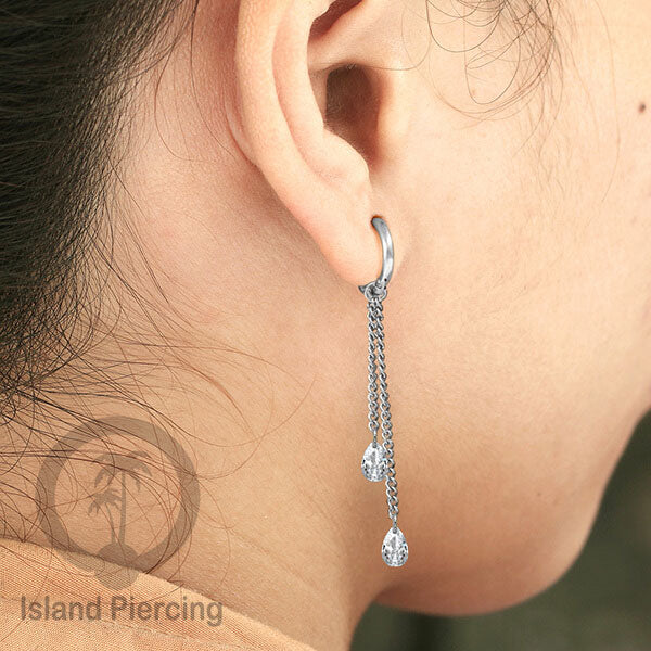 Anting Hoop stainless baja beda dengan Hiasan Perhiasan kristal gantung di rantai warna emas atau silver