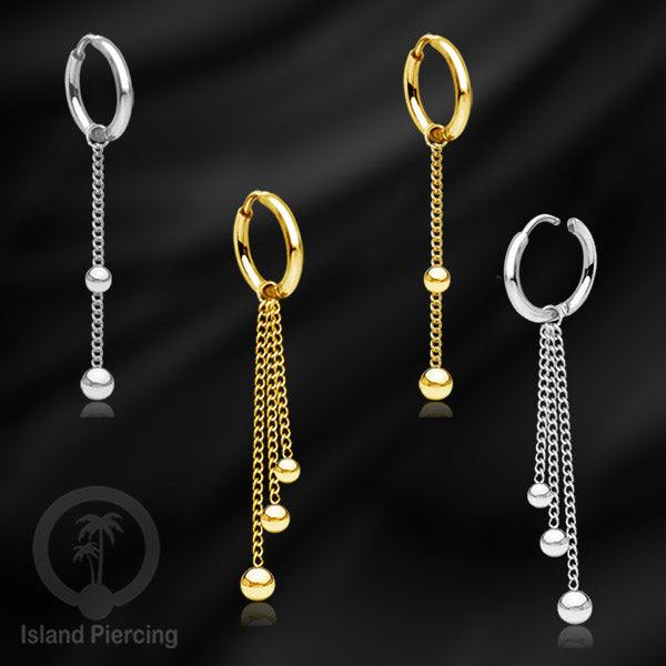 Anting Hoop stainless steel dengan Hiasan Perhiasan rantai dan bola pilihan gold atau silver