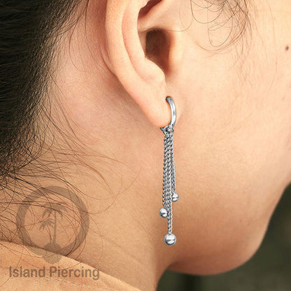 Anting Hoop stainless steel dengan Hiasan Perhiasan rantai dan bola pilihan gold atau silver