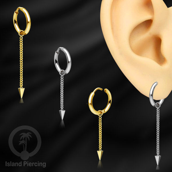 Anting Hoop stainless steel dengan Hiasan Perhiasan rantai dan spike kecil pilihan gold atau silver