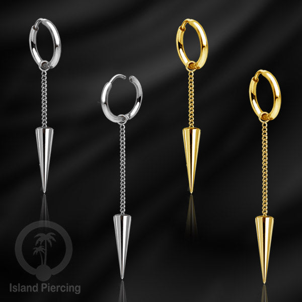 Anting Hoop stainless steel dengan Hiasan Perhiasan rantai dan spike besar pilihan gold atau silver