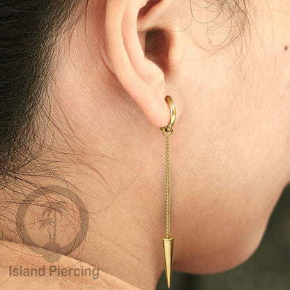 Anting Hoop stainless steel dengan Hiasan Perhiasan rantai dan spike besar pilihan gold atau silver