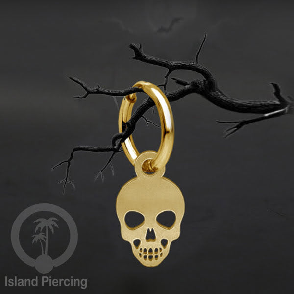 Stainless Steel Anting Hoop Ear Huggies Halloween warna gold dengan Liontin, Charm, Tengkorak, Sihir, Laba-2.