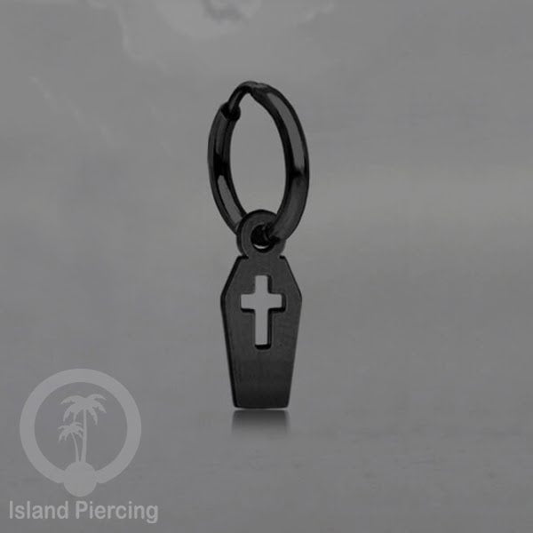 Stainless Steel Anting Hoop Ear Huggies Halloween warna hitam dengan Liontin, Charm, Tengkorak, Sihir, Laba-2