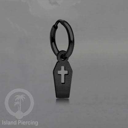 Stainless Steel Anting Hoop Ear Huggies Halloween warna hitam dengan Liontin, Charm, Tengkorak, Sihir, Laba-2