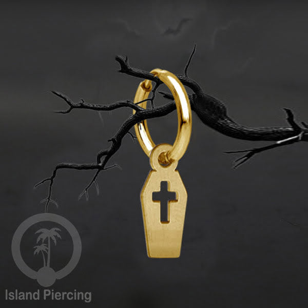 Stainless Steel Anting Hoop Ear Huggies Halloween warna gold dengan Liontin, Charm, Tengkorak, Sihir, Laba-2.