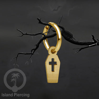 Stainless Steel Anting Hoop Ear Huggies Halloween warna gold dengan Liontin, Charm, Tengkorak, Sihir, Laba-2.