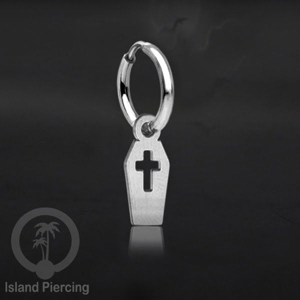 Stainless Steel Anting Hoop Ear Huggies Halloween warna silver dengan Liontin, Charm, Tengkorak, Sihir, Laba-2.