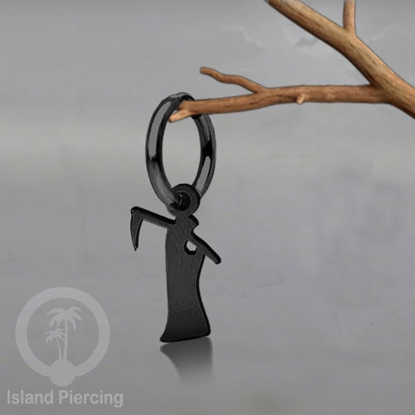 Stainless Steel Anting Hoop Ear Huggies Halloween warna hitam dengan Liontin, Charm, Tengkorak, Sihir, Laba-2