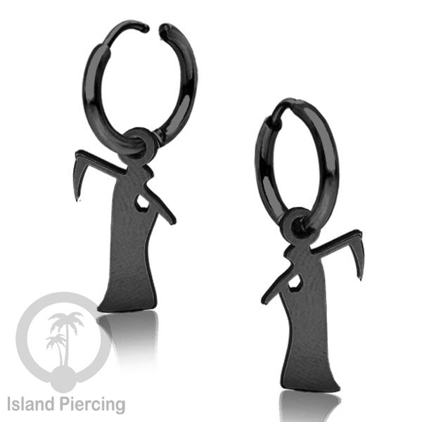 Stainless Steel Anting Hoop Ear Huggies Halloween warna hitam dengan Liontin, Charm, Tengkorak, Sihir, Laba-2