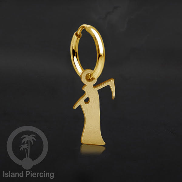 Stainless Steel Anting Hoop Ear Huggies Halloween warna gold dengan Liontin, Charm, Tengkorak, Sihir, Laba-2.