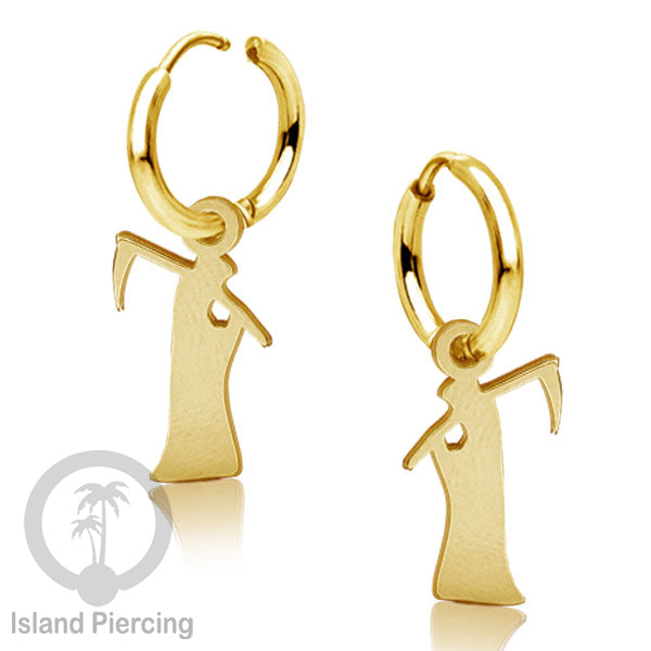 Stainless Steel Anting Hoop Ear Huggies Halloween warna gold dengan Liontin, Charm, Tengkorak, Sihir, Laba-2.