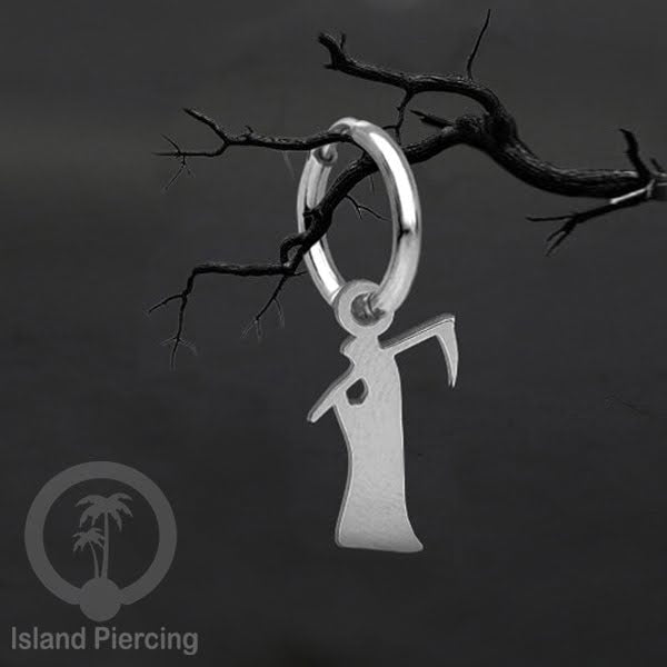 Stainless Steel Anting Hoop Ear Huggies Halloween warna silver dengan Liontin, Charm, Tengkorak, Sihir, Laba-2.