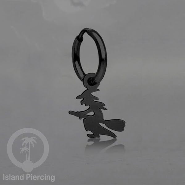 Stainless Steel Anting Hoop Ear Huggies Halloween warna hitam dengan Liontin, Charm, Tengkorak, Sihir, Laba-2