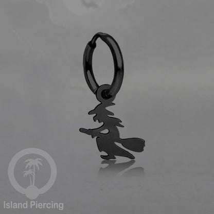 Stainless Steel Anting Hoop Ear Huggies Halloween warna hitam dengan Liontin, Charm, Tengkorak, Sihir, Laba-2