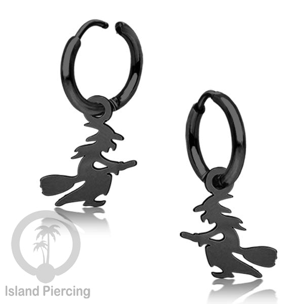 Stainless Steel Anting Hoop Ear Huggies Halloween warna hitam dengan Liontin, Charm, Tengkorak, Sihir, Laba-2