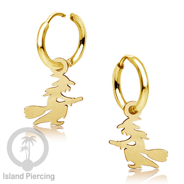 Stainless Steel Anting Hoop Ear Huggies Halloween warna gold dengan Liontin, Charm, Tengkorak, Sihir, Laba-2.