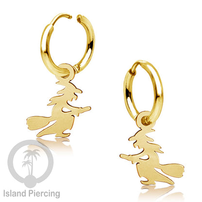 Stainless Steel Anting Hoop Ear Huggies Halloween warna gold dengan Liontin, Charm, Tengkorak, Sihir, Laba-2.