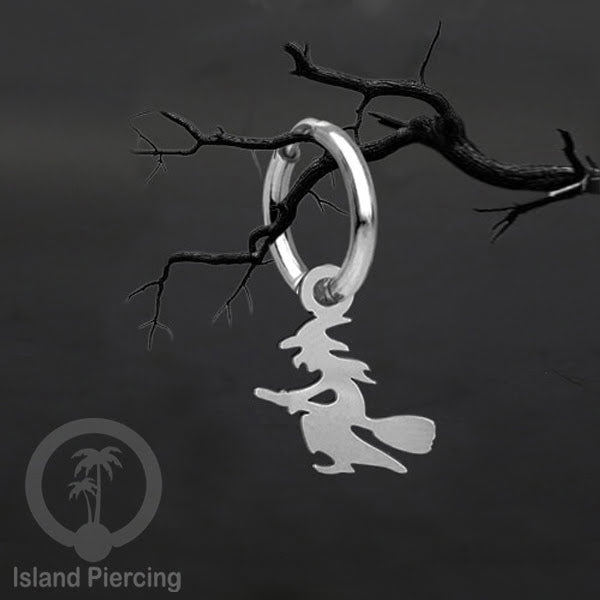 Stainless Steel Anting Hoop Ear Huggies Halloween warna silver dengan Liontin, Charm, Tengkorak, Sihir, Laba-2.
