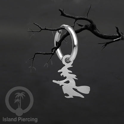 Stainless Steel Anting Hoop Ear Huggies Halloween warna silver dengan Liontin, Charm, Tengkorak, Sihir, Laba-2.
