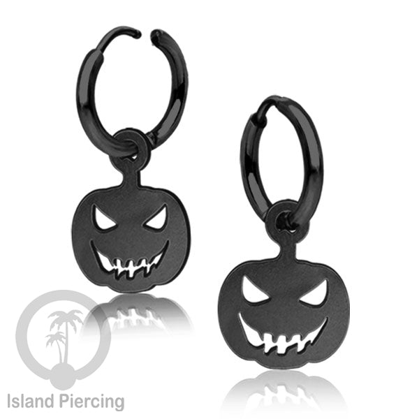 Stainless Steel Anting Hoop Ear Huggies Halloween warna hitam dengan Liontin, Charm, Tengkorak, Sihir, Laba-2